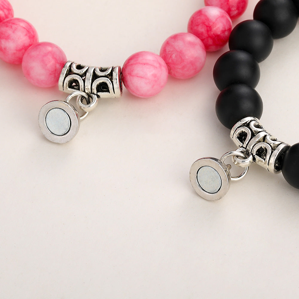 Pulsera de pareja de piedra natural de imán de aleación de joyería al por mayor